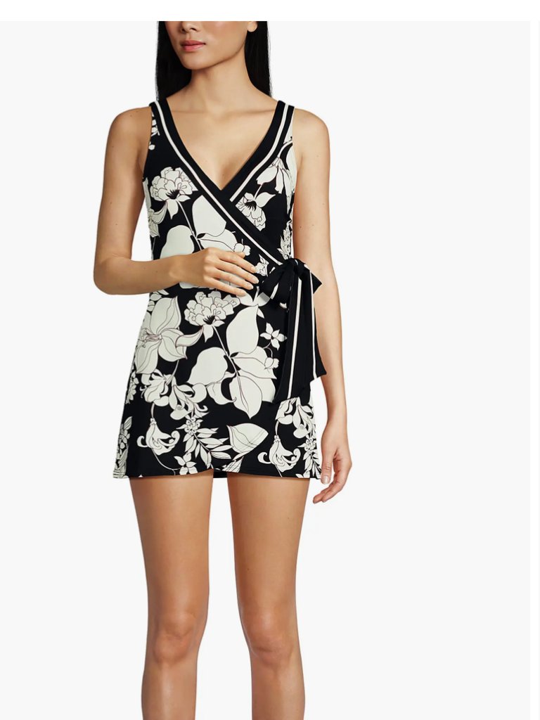Lands End Woman's Side Tie Mini Hawillian/Floral Swim Dress Sz 14l